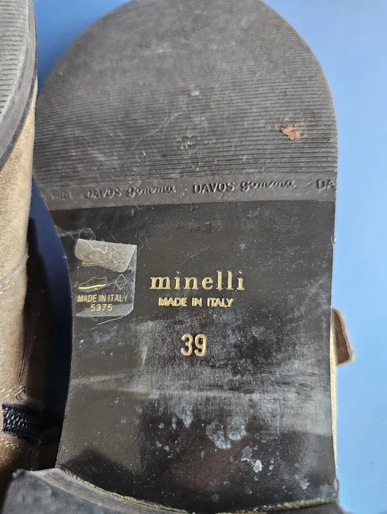 Minelli Italy Studded Leather Suede Ankle Boots With Buckle Dark Taupe Size 39 - Picture 10 of 11